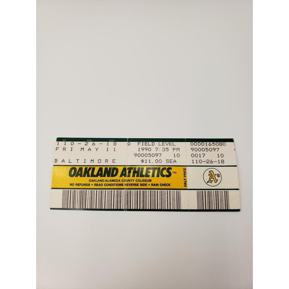 1990 Oakland A's Ticket Stub 5/11 Mark McGwire 2 HR Bob Welch Shutout Cy Young